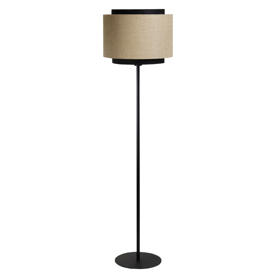 Stojąca lampa do salonu w stylu BOHO, beżowo-czarny abażur z juty i satyny - BPS Koncept zdjęcie 1