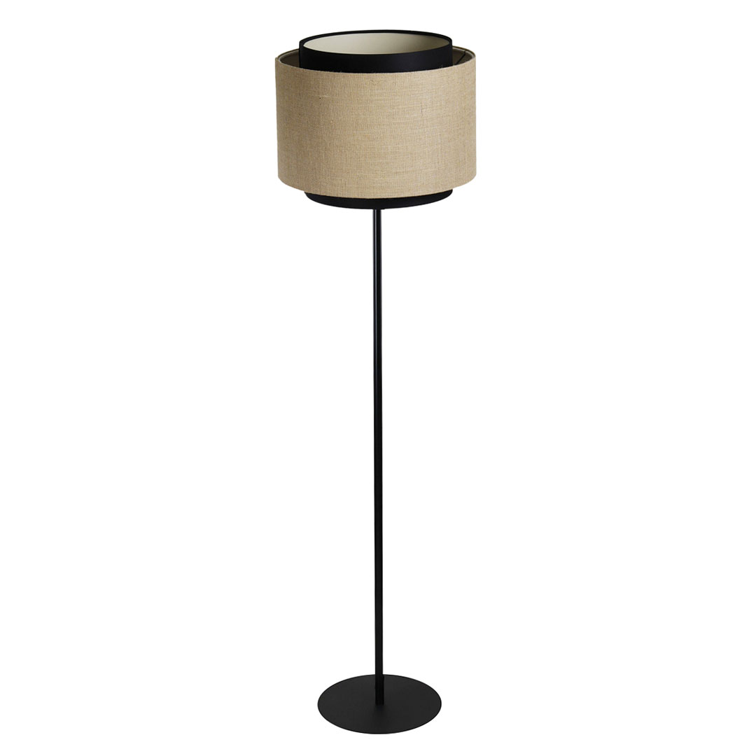 Stojąca lampa do salonu w stylu BOHO, beżowo-czarny abażur z juty i satyny - BPS Koncept zdjęcie 3