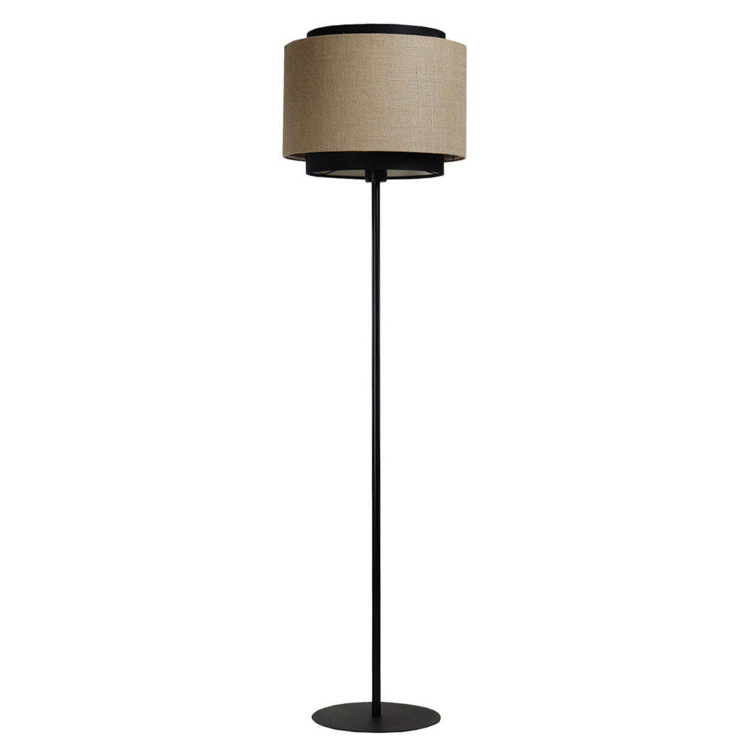 Stojąca lampa do salonu w stylu BOHO, beżowo-czarny abażur z juty i satyny - BPS Koncept zdjęcie 4