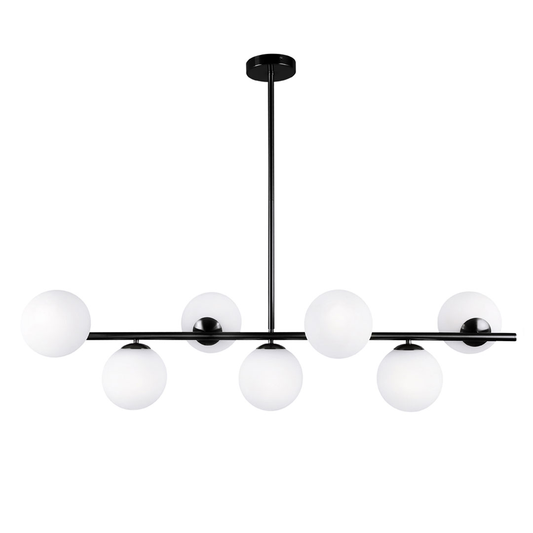 Stylowa, czarna lampa wisząca FREDICA W7, pozioma, białe szklane klosze - Lumina Deco zdjęcie 1