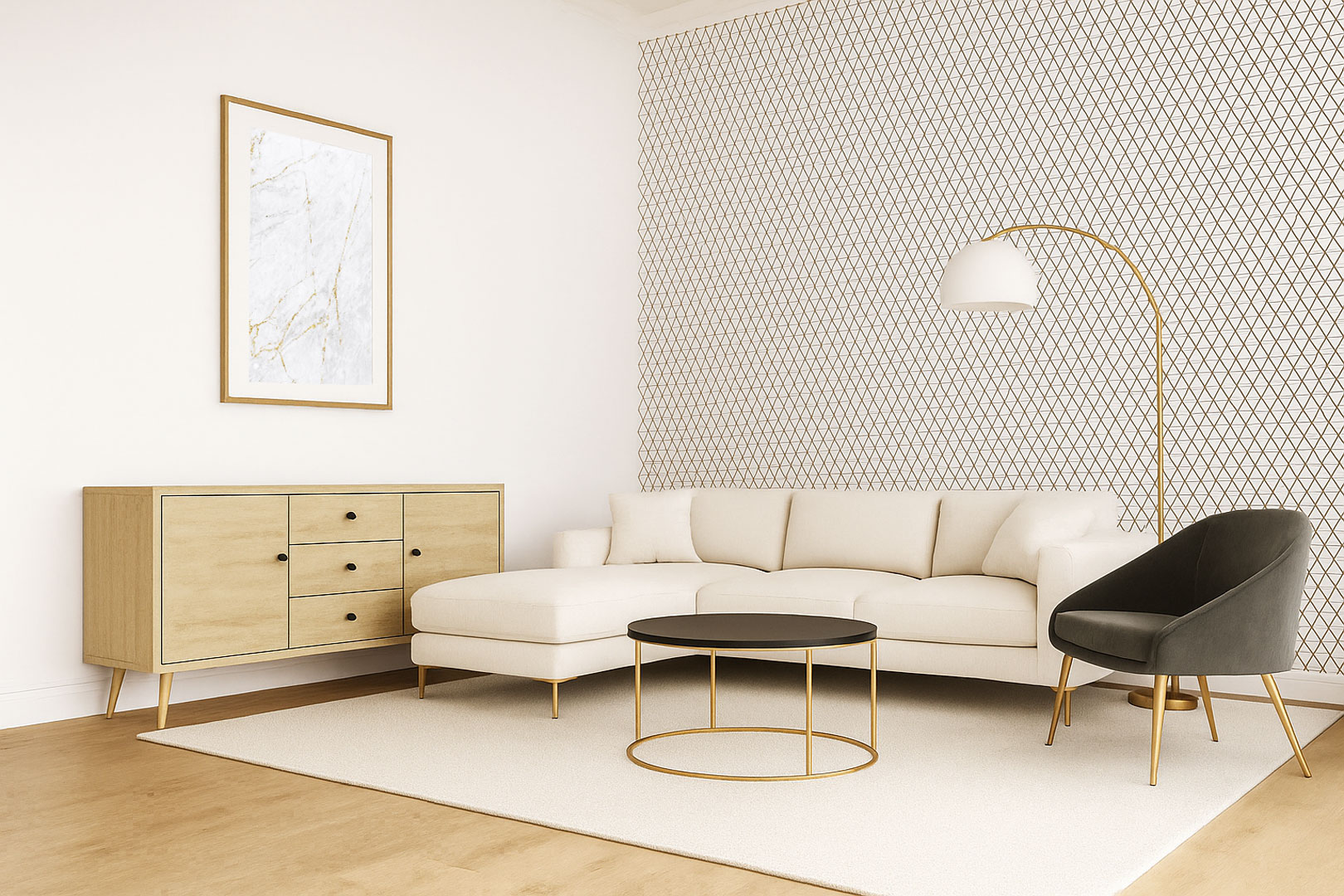 Tapeta geometryczny design biało-czarna SIATECZKA, LINIE, TRÓJKĄTY, ROMBY - Dekoori zdjęcie 2