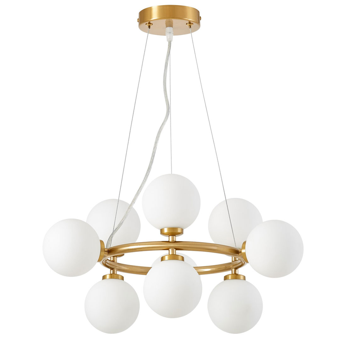 Wielopunktowa lampa wisząca MARSIADA w kolorze mosiądzu, nowoczesne białe klosze kule - Lumina Deco zdjęcie 1