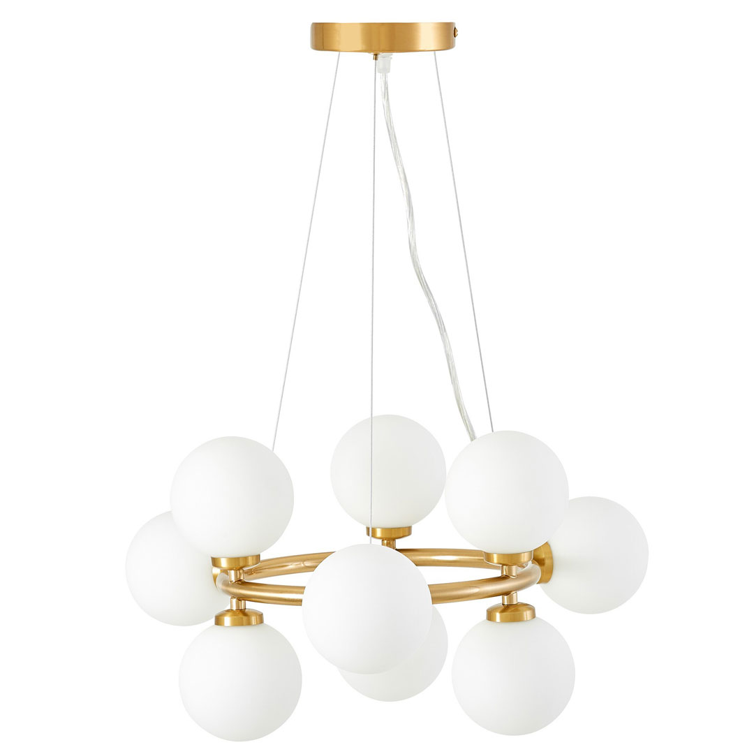 Wielopunktowa lampa wisząca MARSIADA w kolorze mosiądzu, nowoczesne białe klosze kule - Lumina Deco zdjęcie 2