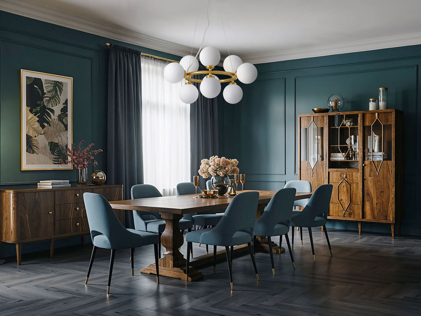 Wielopunktowa lampa wisząca MARSIADA w kolorze mosiądzu, nowoczesne białe klosze kule - Lumina Deco zdjęcie 2