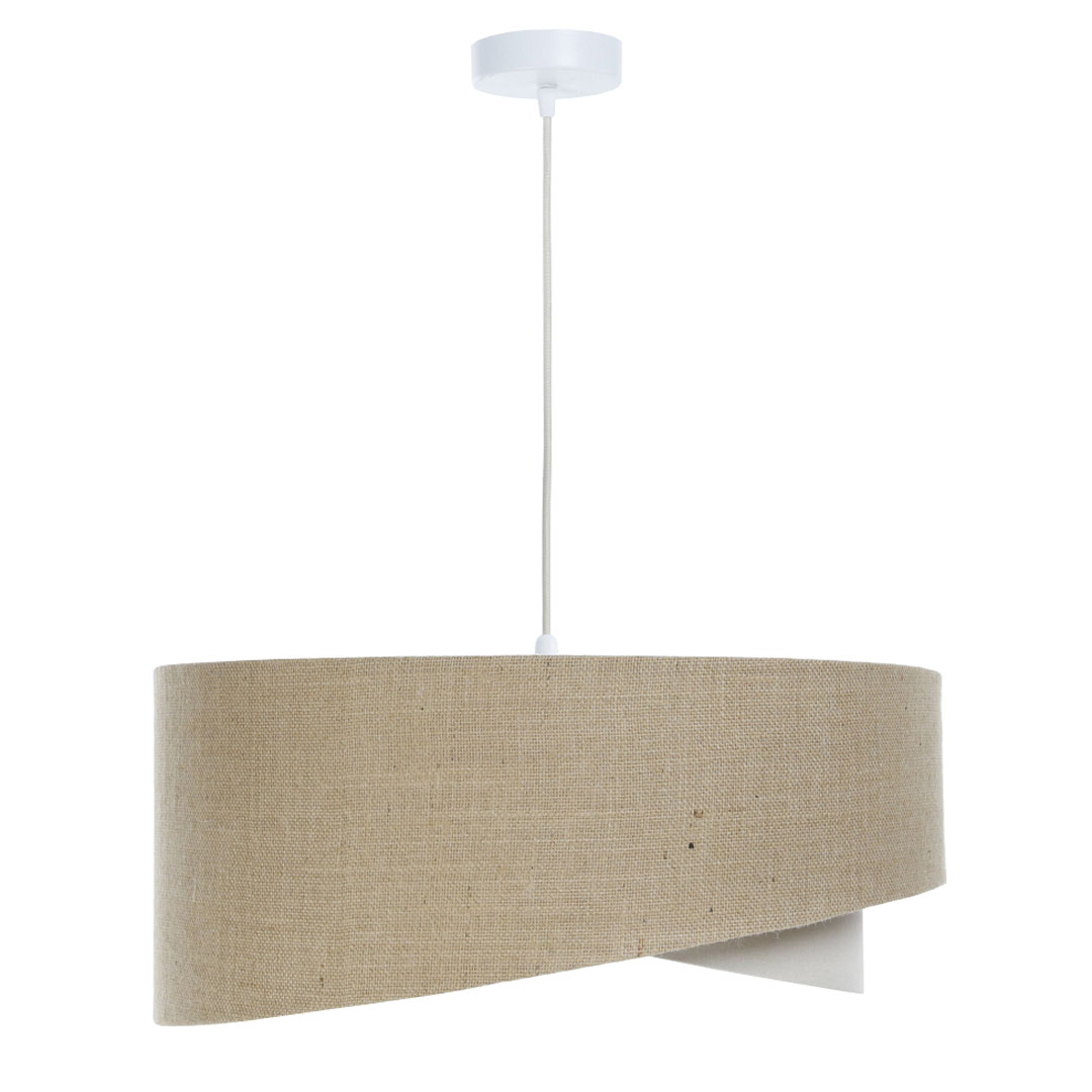 Wisząca lampa BOHO z asymetrycznym jutowo-lnianym abażurem, beżowa z kremowym akcentem - BPS Koncept zdjęcie 4