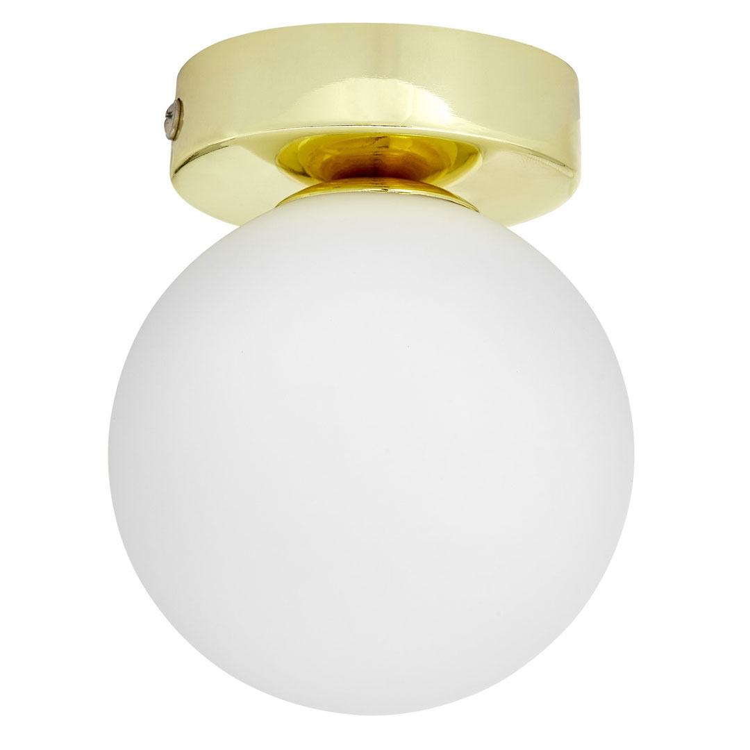 Złota lampa sufitowa, plafon lub kinkiet ścienny, pojedyncza biała kula - MARSIADA W1 - Lumina Deco zdjęcie 4