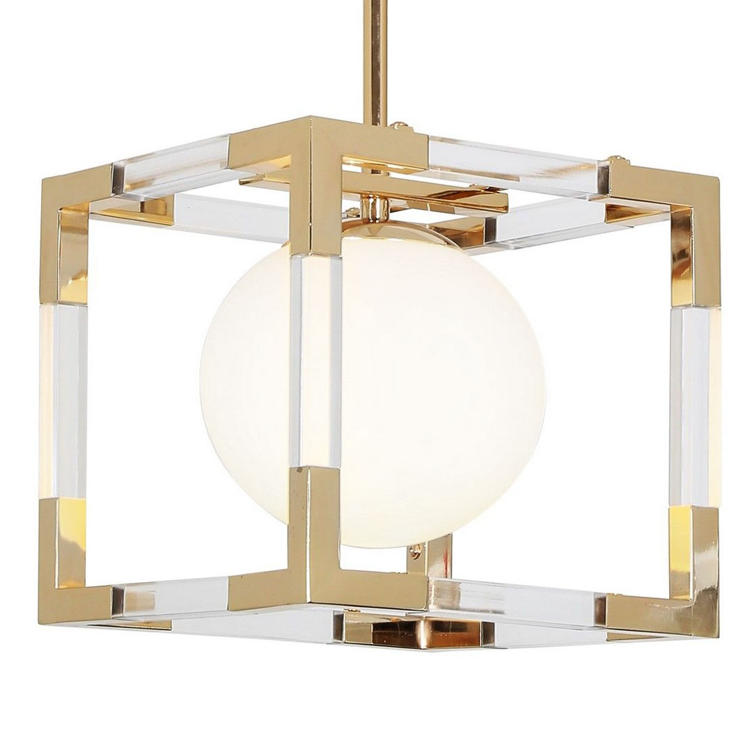 Złota lampa wisząca z białym kloszem w stylu glamour BOSCO W1 - Lumina Deco zdjęcie 1