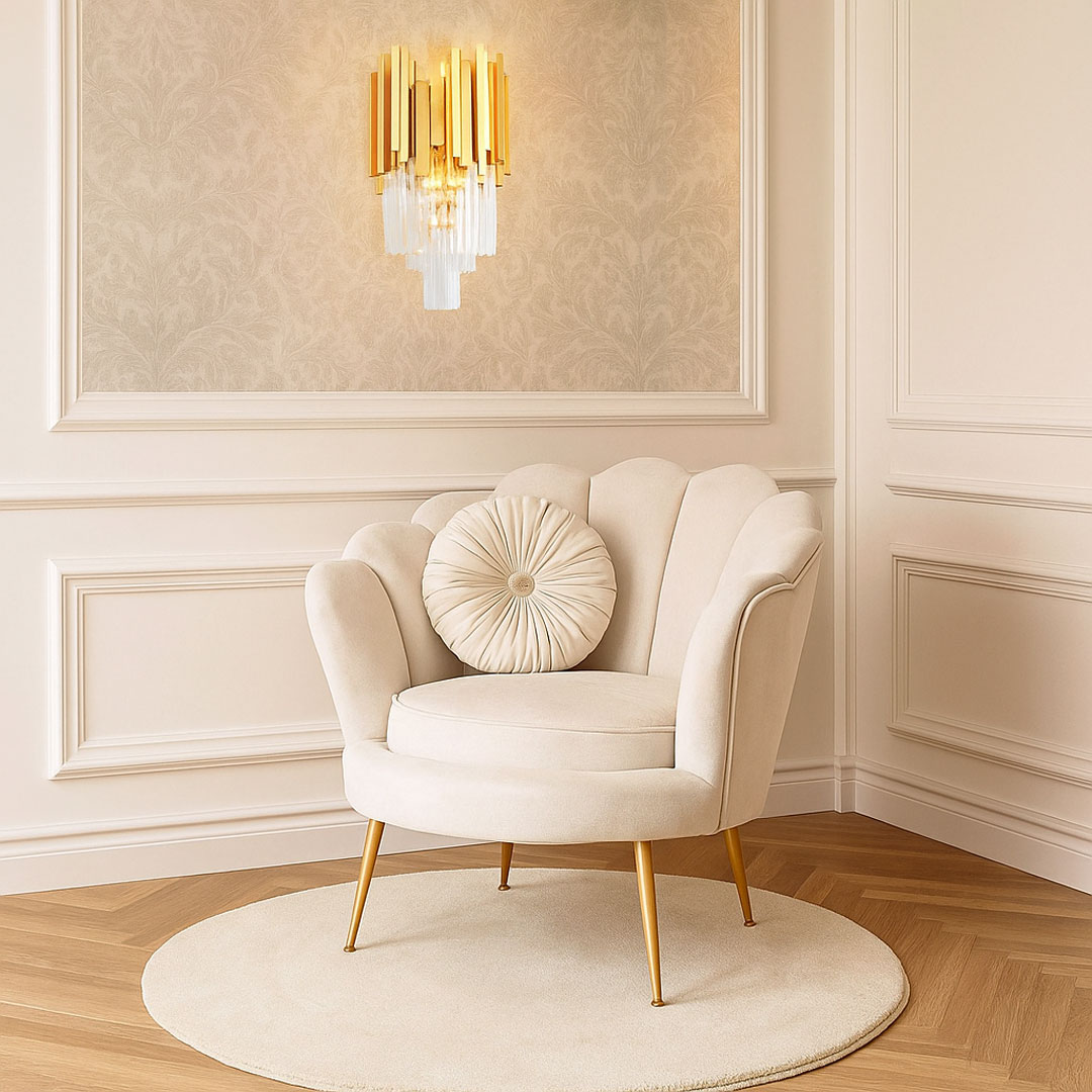 Złoty kinkiet kryształowy, designerski, glamour, art-deco, lampa ścienna - FERA - Lampit zdjęcie 2
