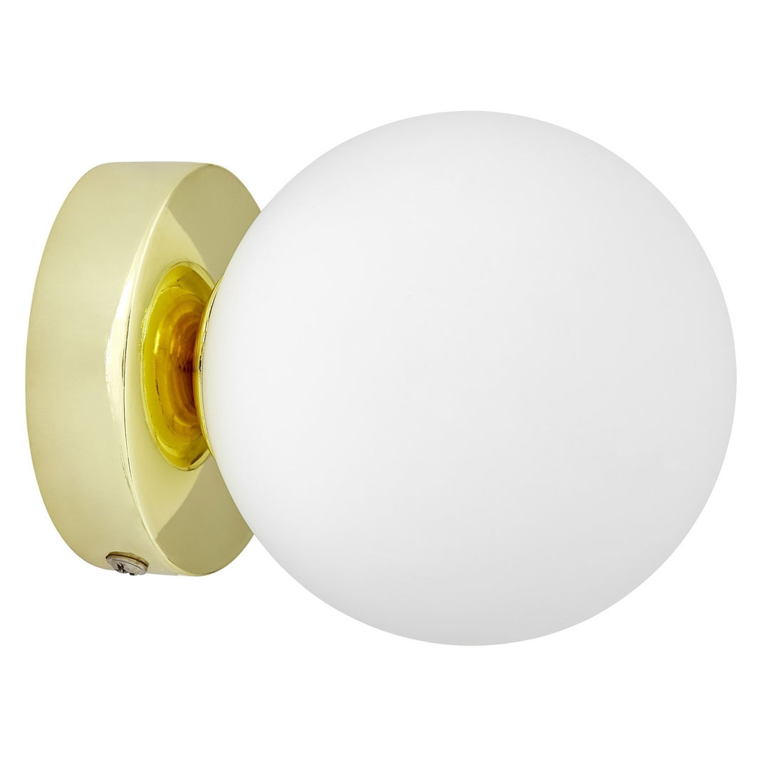 Złota lampa sufitowa, plafon lub kinkiet ścienny, pojedyncza biała kula - MARSIADA W1 - Lumina Deco zdjęcie 1