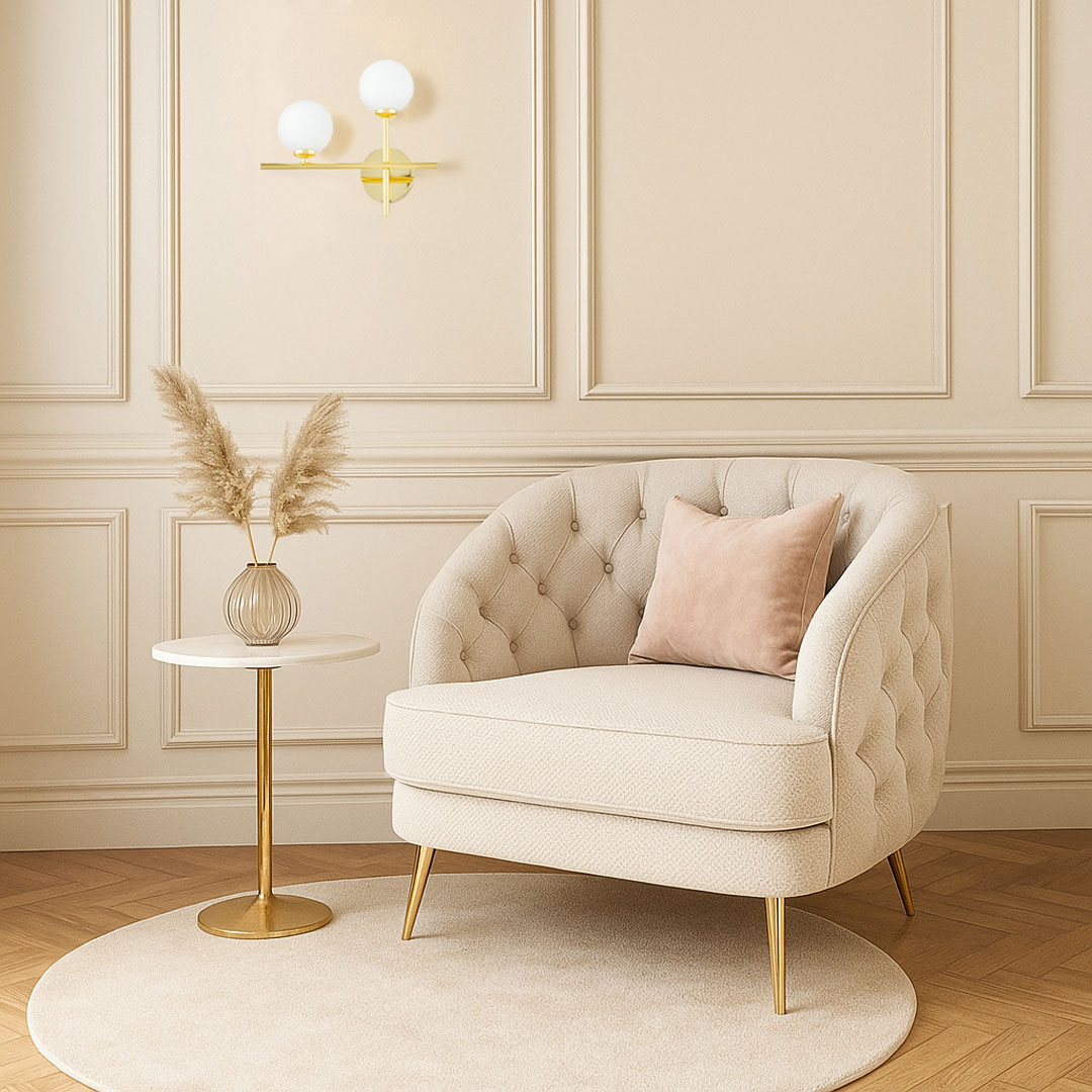 Złoty kinkiet, szklane białe kule, podwójna lampa ścienna, klasyczne złoto - MARSIADA NEO - Lumina Deco zdjęcie 2