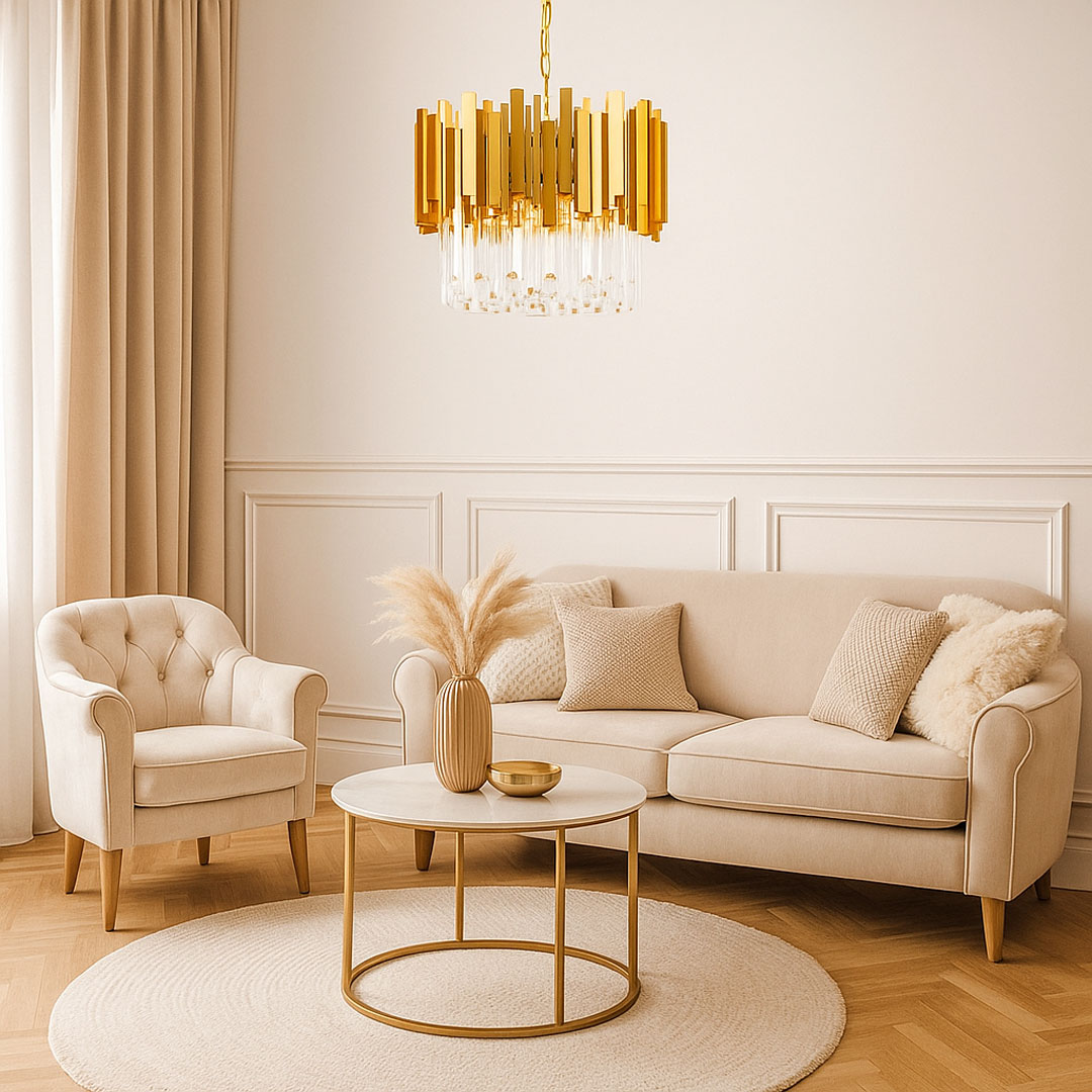 Złoty żyrandol kryształowy, designerski, nowoczesny, glamour, art-deco - FERA - Lampit zdjęcie 2