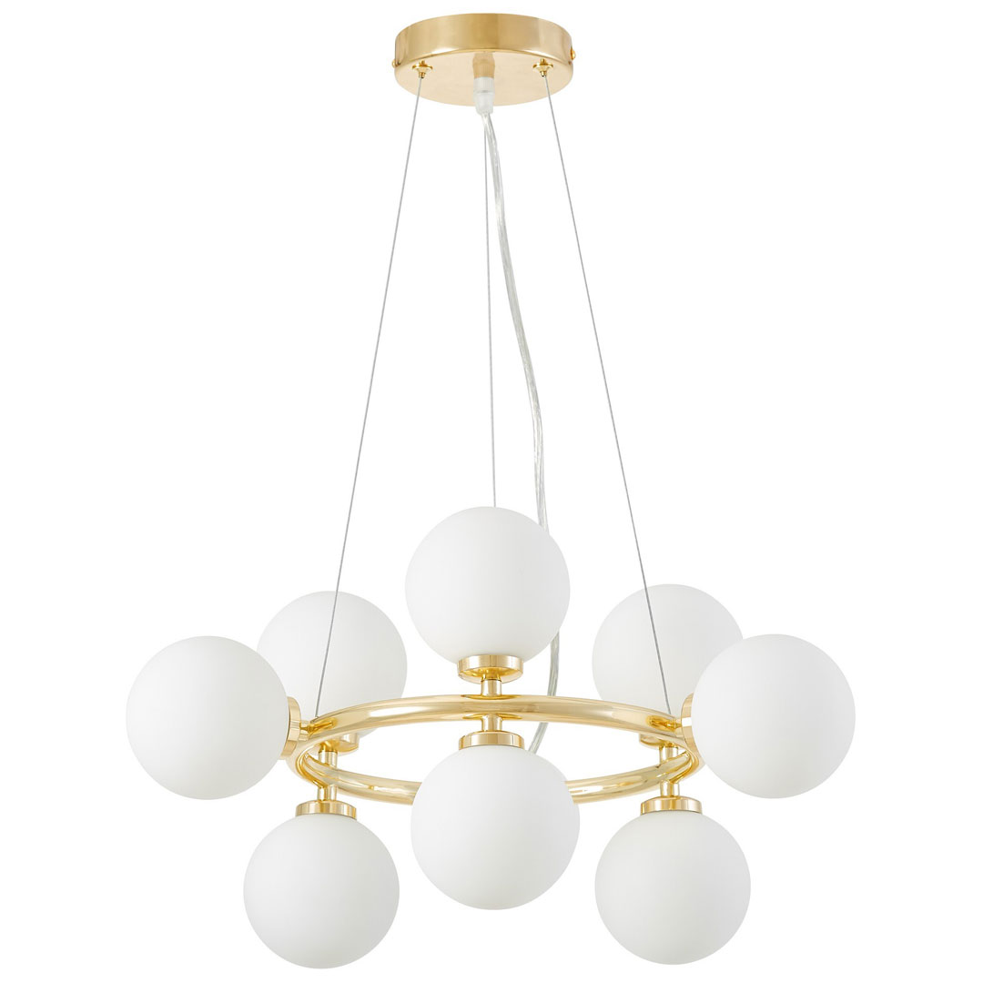 Złoty żyrandol, kule szklane białe, złoto klasyczne, lampa wisząca glamour - MARSIADA - Lumina Deco zdjęcie 1