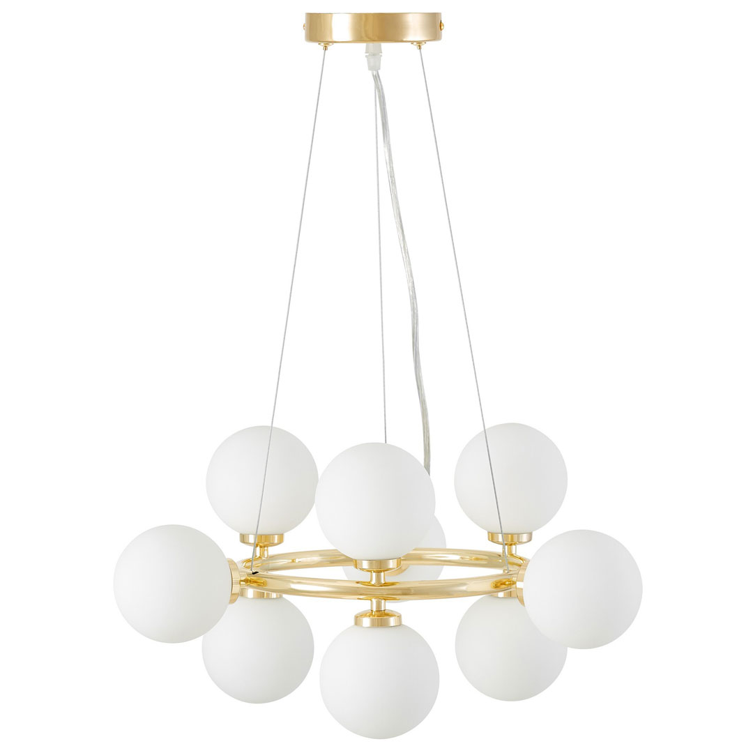 Złoty żyrandol, kule szklane białe, złoto klasyczne, lampa wisząca glamour - MARSIADA - Lumina Deco zdjęcie 2