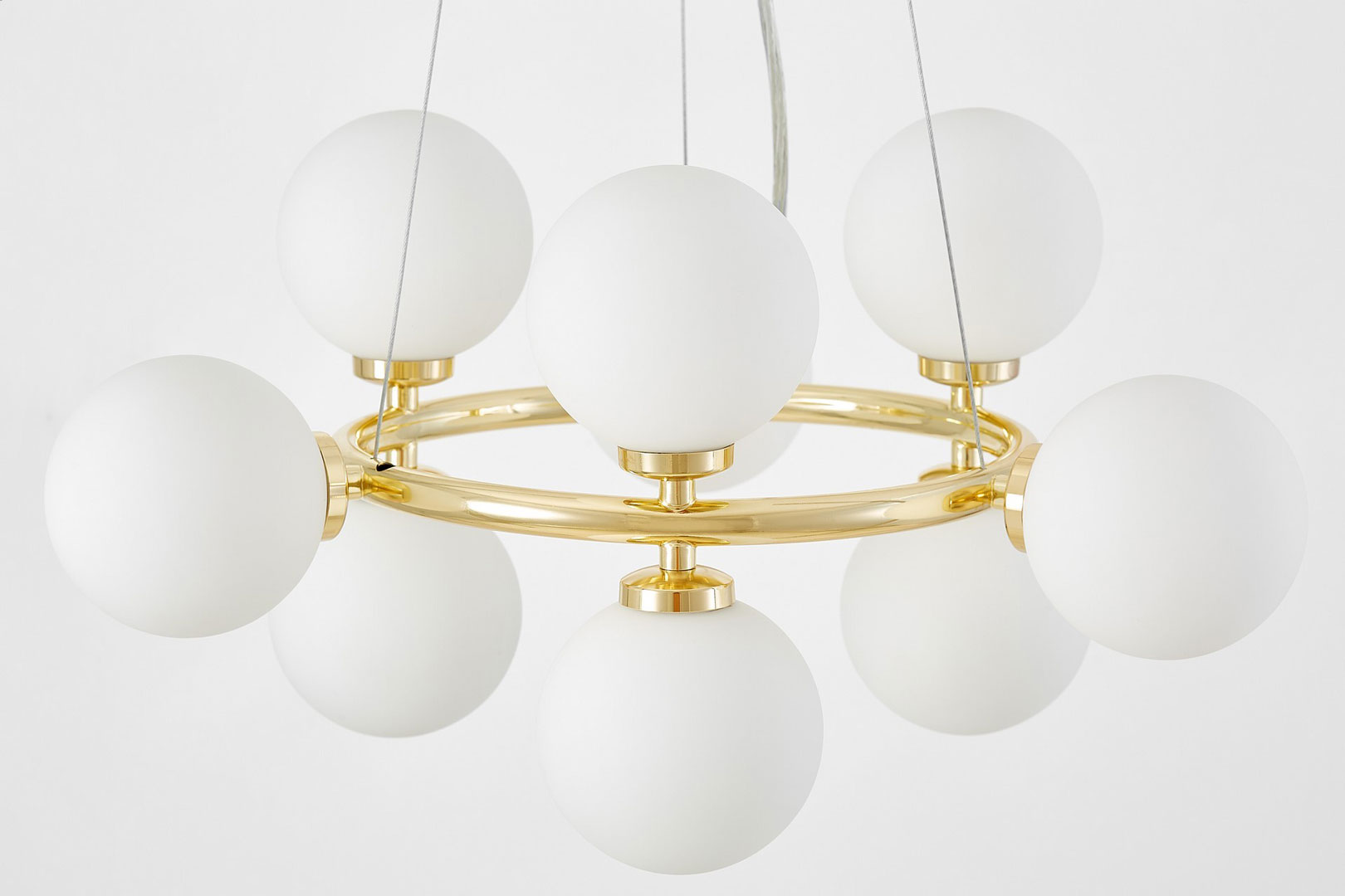 Złoty żyrandol, kule szklane białe, złoto klasyczne, lampa wisząca glamour - MARSIADA - Lumina Deco zdjęcie 4